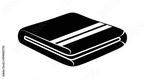 Folded Black Towel with White Stripes - Clean, Soft, and Cozy Fabric Icon