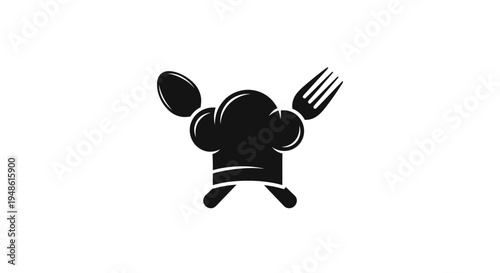 Chef Hat with Fork and Spoon Icon, Culinary Symbol, Restaurant Logo Element, Food Service Emblem