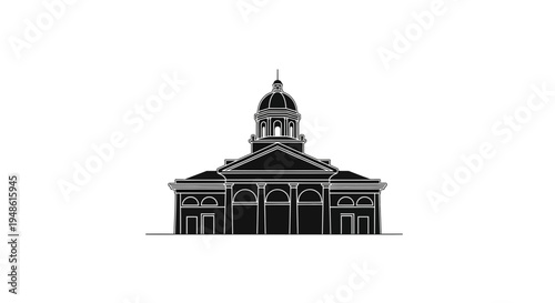 Classic Building Facade with Dome and Arches, Architectural Illustration