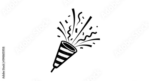 Confetti Popper Exploding With Streamers and Confetti - Black and White Icon