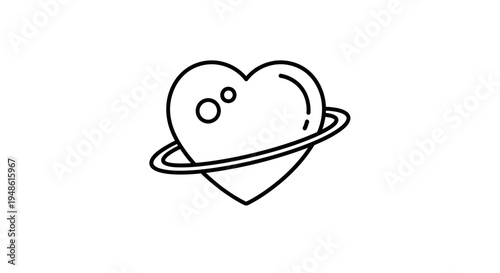 Cosmic Heart Planet Icon, Love Space Symbol, Orbiting Heart with Rings and Moons