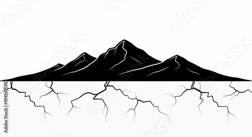 Cracked Earth Landscape with Mountain Silhouette