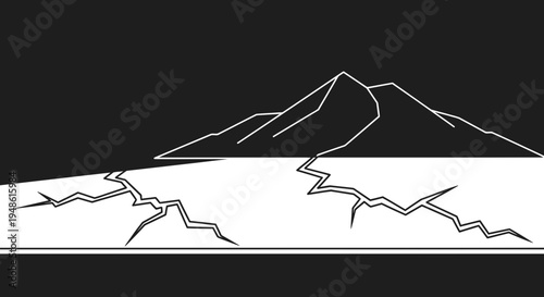 Cracked Earth Landscape with Mountain Silhouette - Environmental Disaster Concept