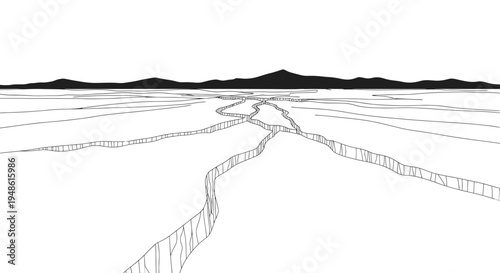 Cracked Ice Field with Distant Mountains - Abstract Landscape