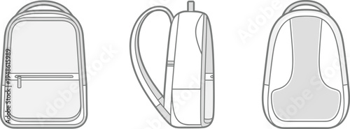 Backpack front side and back view design illustration flat vector