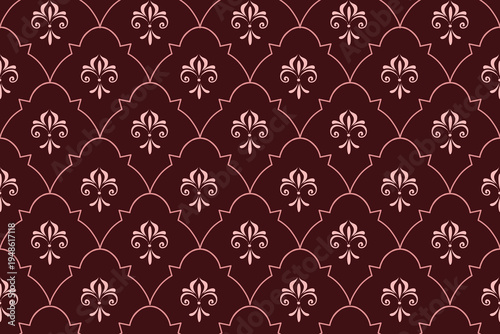 Red Seamless Geometric Damask Pattern with Elegant Fleur de Lis Motif