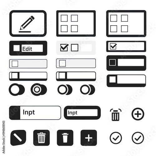 Collection of user interface elements and icons for web and app design.