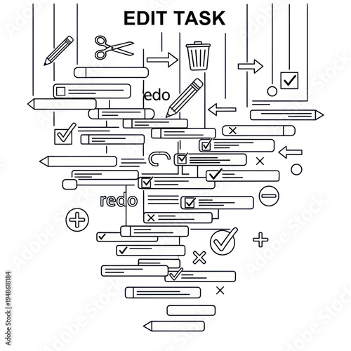 Edit Task Concept with Pencils, Checkmarks, and Arrows.