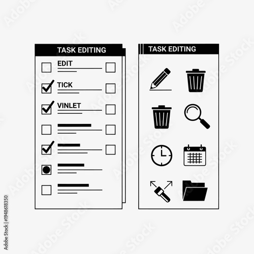 Task Editing Checklist and Icon Set for Productivity and Organization.