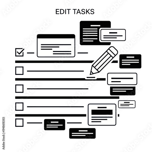 Task Management and Editing Process with Checklist and Pencil Icon.