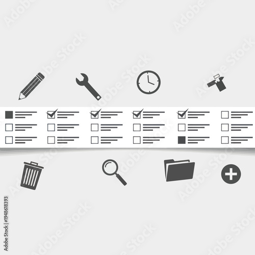 Task management checklist with various utility icons for organization and productivity.