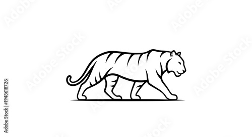 Minimalist Line Art Tiger Walking Silhouette, Vector Illustration