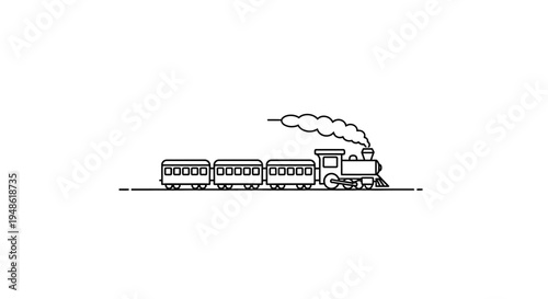 Minimalist Line Art Train with Smoke, Vector Illustration