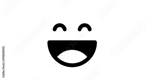 Happy Face Icon, Joyful Expression, Simple Smiley, Positive Emotion, Black and White