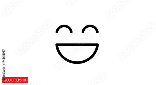 Happy Face Icon, Simple Line Art Smiley Emoji, Joyful Expression, Vector Graphic