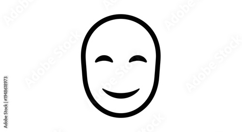 Happy Face Icon, Simple Smile and Closed Eyes, Emotion Symbol