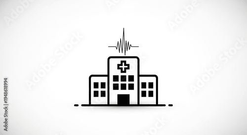 Hospital Building with Heartbeat Line Icon