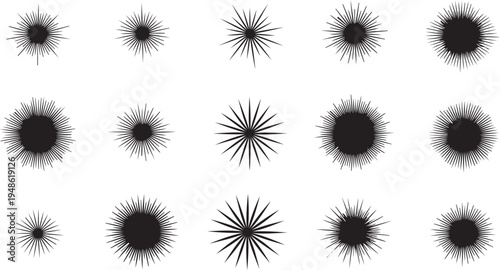 Collection of black explosion burst graphic design elements set
