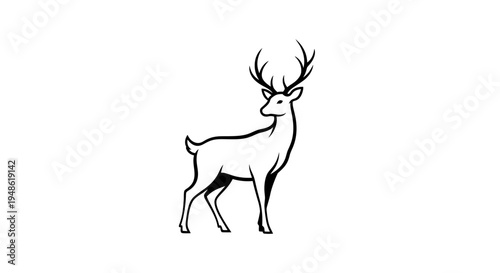 Elegant Stag Silhouette: Majestic Antlered Deer Standing Proudly on White Background