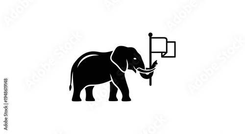 Elephant Holding Flag on Pole - Symbol of Strength, Power, and Progress