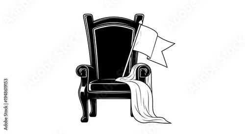Empty Throne with White Flag: Symbol of Surrender, Abdication, or Vacancy