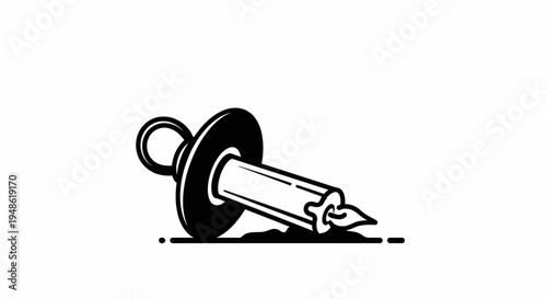 Fallen Candle with Dripping Wax, Black and White Illustration