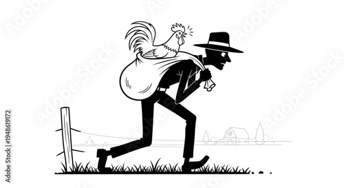 Farmer Stealing Chicken in Bag at Night