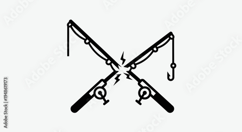 Fishing Rods Crossed with Lightning Bolt Symbolizing Conflict or Competition