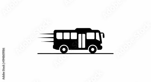 Fast moving bus icon, silhouette of a speeding bus on a white background, motion blur