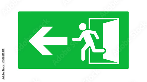 Emergency exit sign with figure and directional arrow