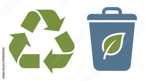 Recycling symbol and eco friendly waste bin