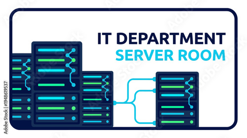 IT department server room with rack computers illustration