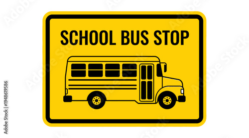 Yellow school bus stop sign for children transportation safety