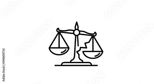 Broken Scales of Justice Icon, Symbol of Legal Inequality and Unfairness