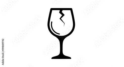 Broken Wine Glass Icon, Fragile Symbol, Warning Sign