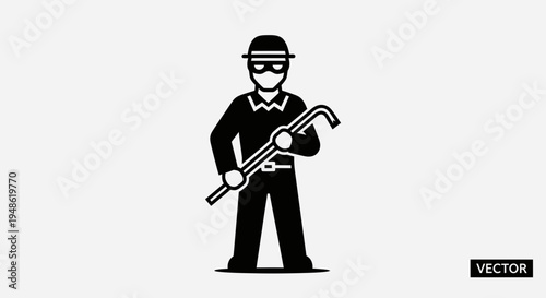 Burglar Icon with Crowbar, Criminal, Robber, Thief, Bandit, Banditry, Crime, Intruder, Burglar