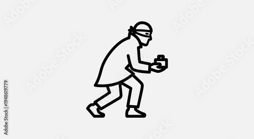Burglar Icon Stealing a Box, Silhouette of a Thief in Action, Crime and Theft Concept