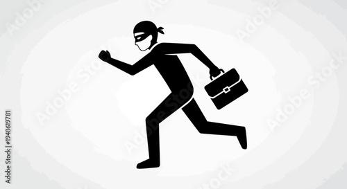Burglar in disguise running with a briefcase, concept of corporate theft or business crime