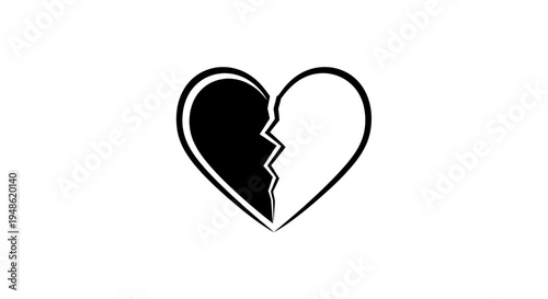 Broken Heart Symbol, Black and White, Love Loss, Sadness, Separation
