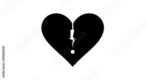 Broken Heart Symbol with Exclamation Mark - Symbol of Pain, Sadness, and Warning