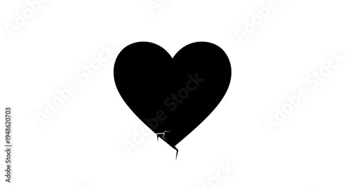Black Heart Symbol with Crack and Small Dog Silhouette