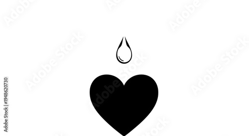 Black Heart Symbol with Water Drop Falling, Sadness, Love Loss, Grief, Emotional Pain Concept