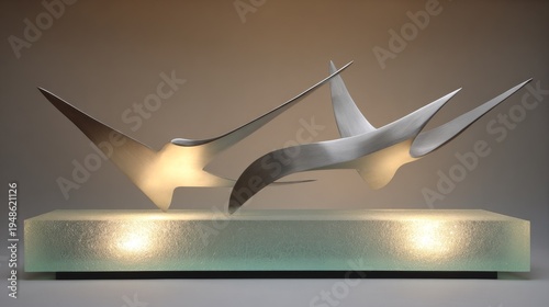 Abstract sculpture of polished chrome with elegant curves