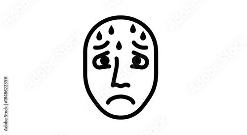 Anxious Face Icon with Sweat Drops, Stress and Worry Symbol