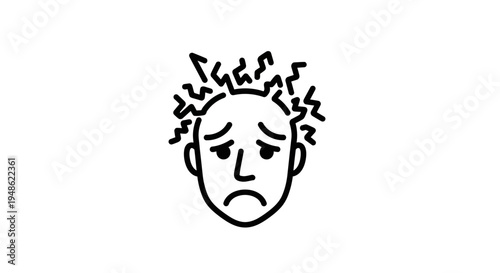 Anxious person with chaotic thoughts, stress, mental health icon, headache, worry, confusion