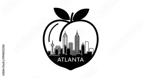 Atlanta Skyline Silhouette Inside Peach Outline, Georgia USA