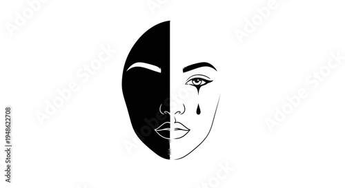 Split Face Black White Sadness Tears Melancholy Emotion