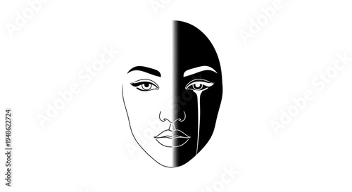 Split Face: Light and Shadow, Sadness and Expression