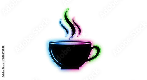 Steaming Coffee Cup with Neon Glow Effect