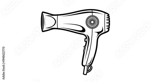 Stylized Black and White Illustration of a Hair Dryer